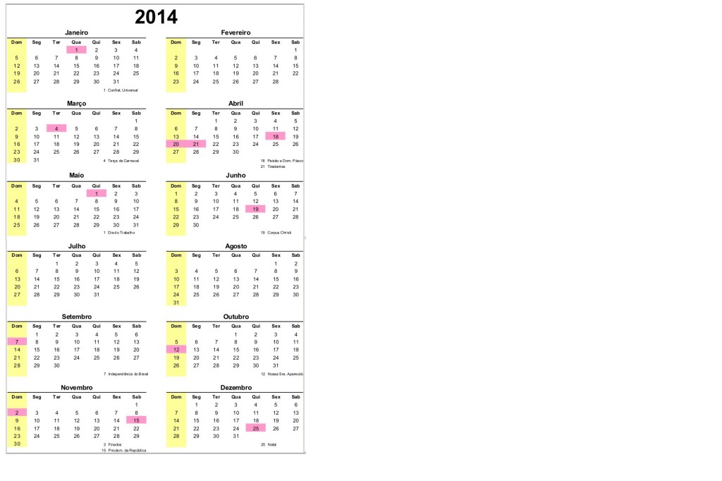 Molde calendário 2014