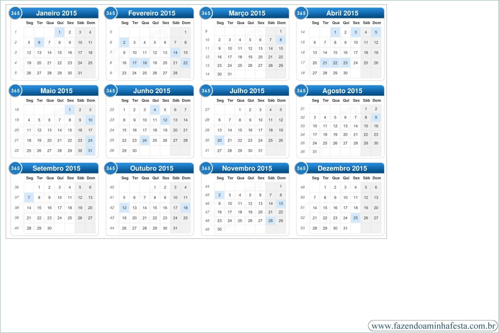 Molde calendário 2015