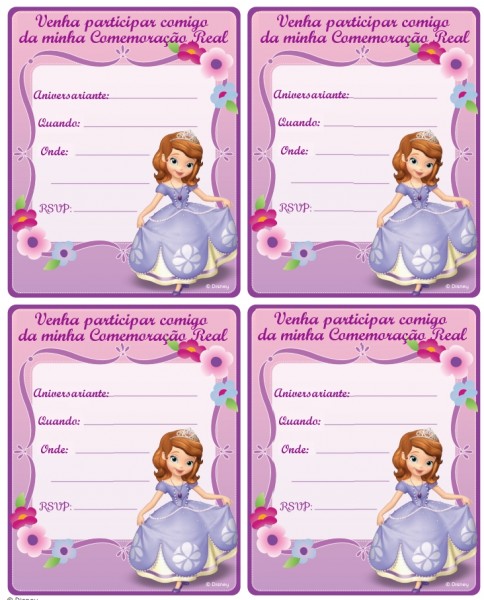 Convite pronto para imprimir da Princesinha Sofia