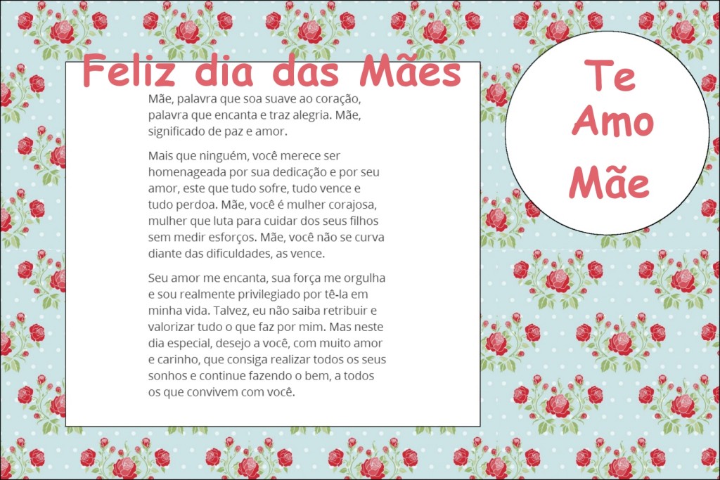 Cartão com Mensagem para o Dia das Mães