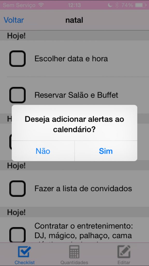 Quando criar uma festa você pode acrescentar todos os itens do Check List na sua agenda do iphone.