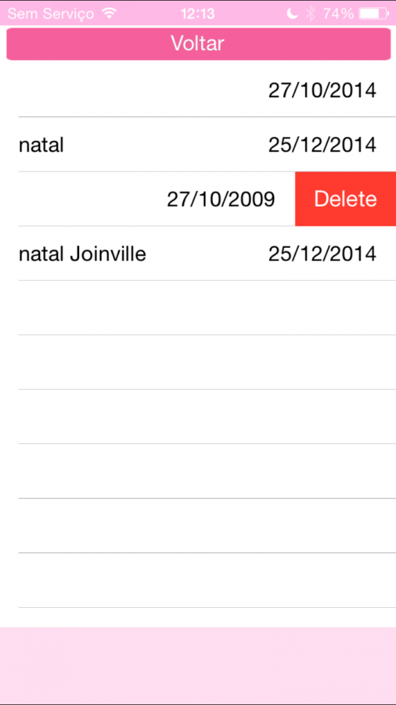 Para deletar uma festa é só passar o dedo em cima no título da festa em "Minhas Festas"