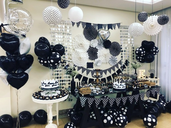 Decoração no tema Asas de Anjo Branco e Preto